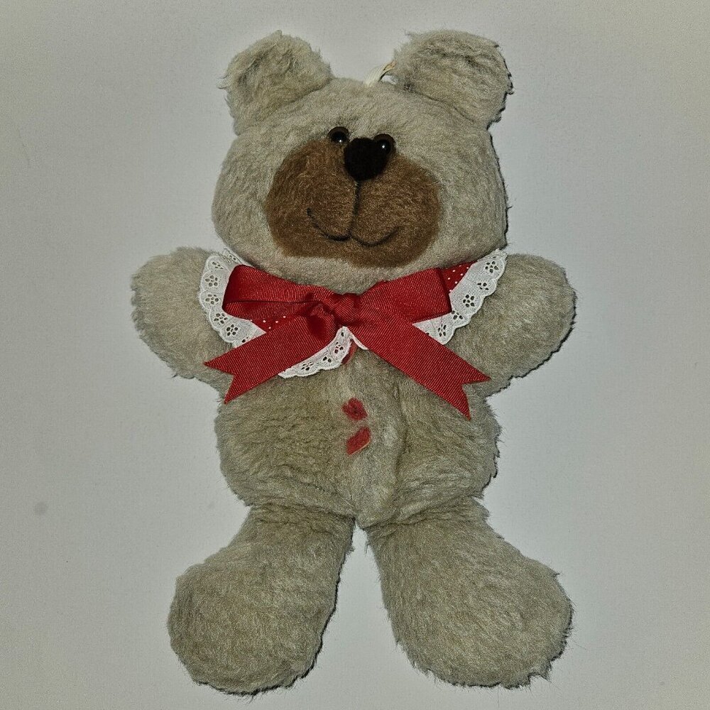 VTG 1984 Hallmark Girl Teddy Bear Cranberry Plush Stuffables Pocket 14" Stocking